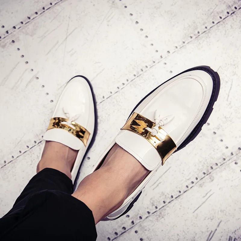 Туфли мужские кожаные с бахромой лоферы повседневная обувь для вечевечерние