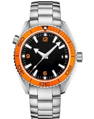 

Classic New Men Automatic Mechanical Black Blue Leather Stainless Steel James Bond 007 Sapphire Watch Orange Ceramic Bezel