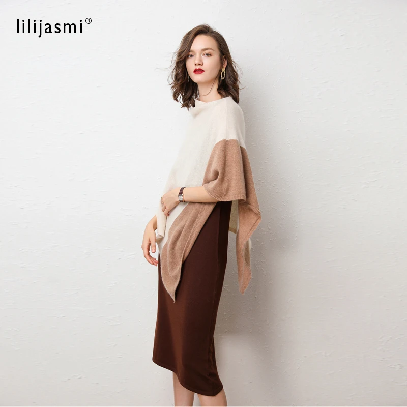 Повседневный свободный кашемировый шерстяной свитер 70*70 цветной лоскутный плащ