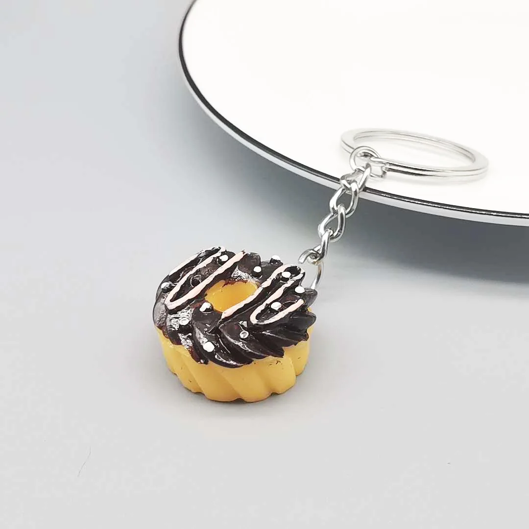 

Cartoon Bread Donut Keychain Creative Food Resin Cute Girl Bag Car Pendant Artificial Fake Donut Key Chain Exquisite Keyring