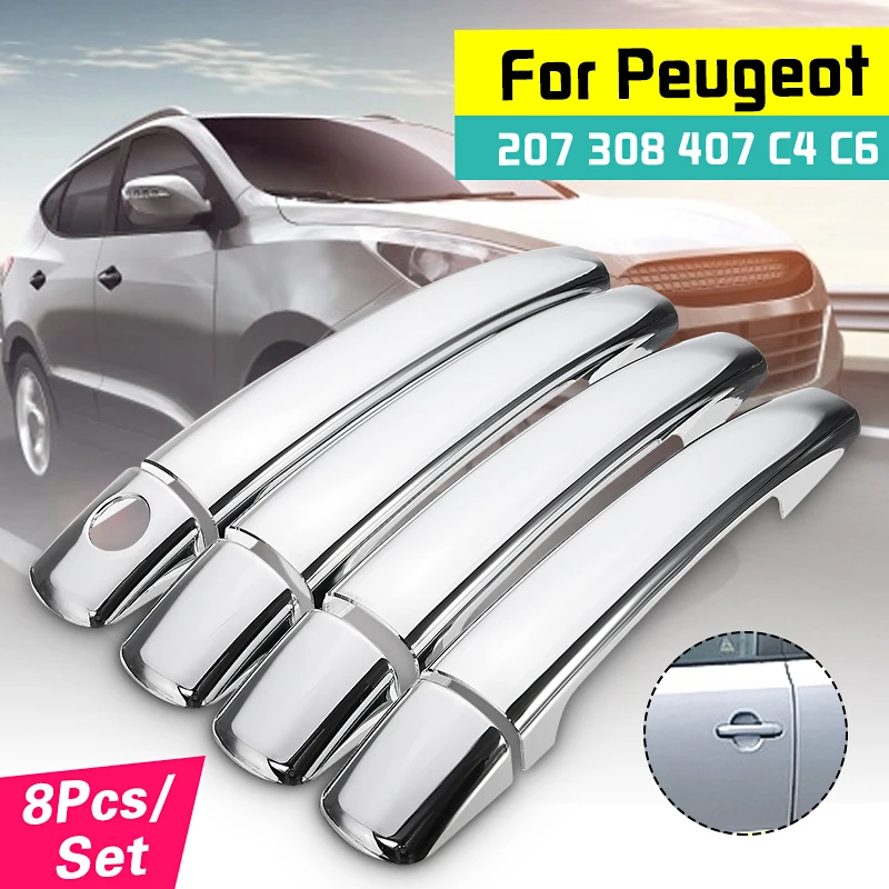 Комплект хромированной обшивки ручки двери для Peugeot 08-10 207 308 407 Citroen C4 C6 8 шт. |