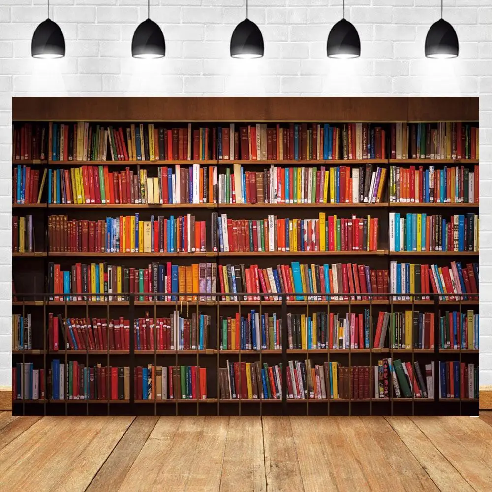 Фон для фотографий с книжной полкой винтажная доска детская библиотека школьный