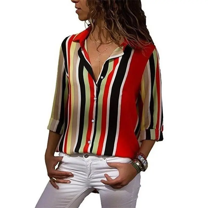 

2021 New Fashion Print Women Blouses Long Sleeve Turn-down Collar Chiffon Blouse Shirt Casual Tops Plus Size Elegant Work Shirt