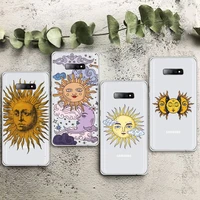 sun and moon face art pattern phone case transparent for samsung galaxy s note 8 9 11 20 10 pro e lite p plus a81