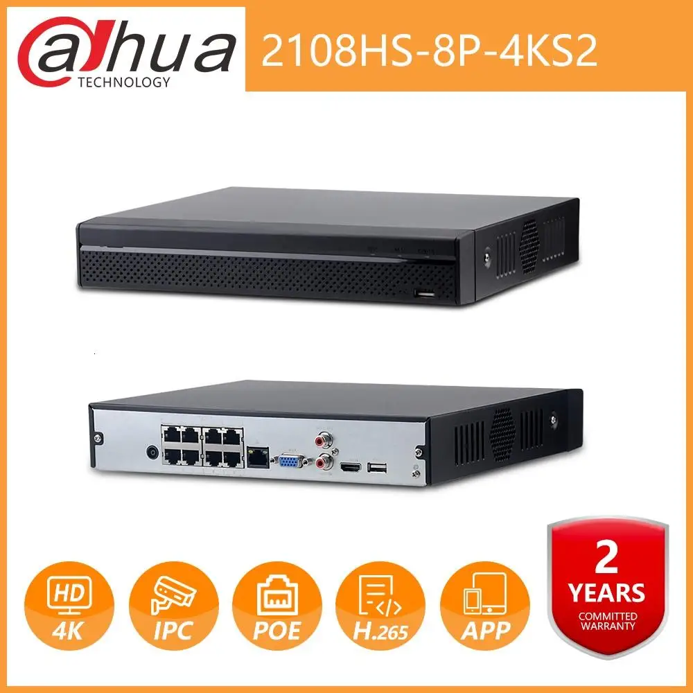 

Dahua 8 Channel NVR2108HS-8P-4kS2 1U 8 PoE Lite 4K H.265 Network Video Recorder HD1080P DH 8MP Recorder 4CH NVR2104HS-P-4KS2 PoE
