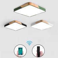 Modern LED Ceiling Lights for Living Room Bedroom Study Led Ceiling Lamp Square Wooden Remote Dimmable Macaron Colors Lighting