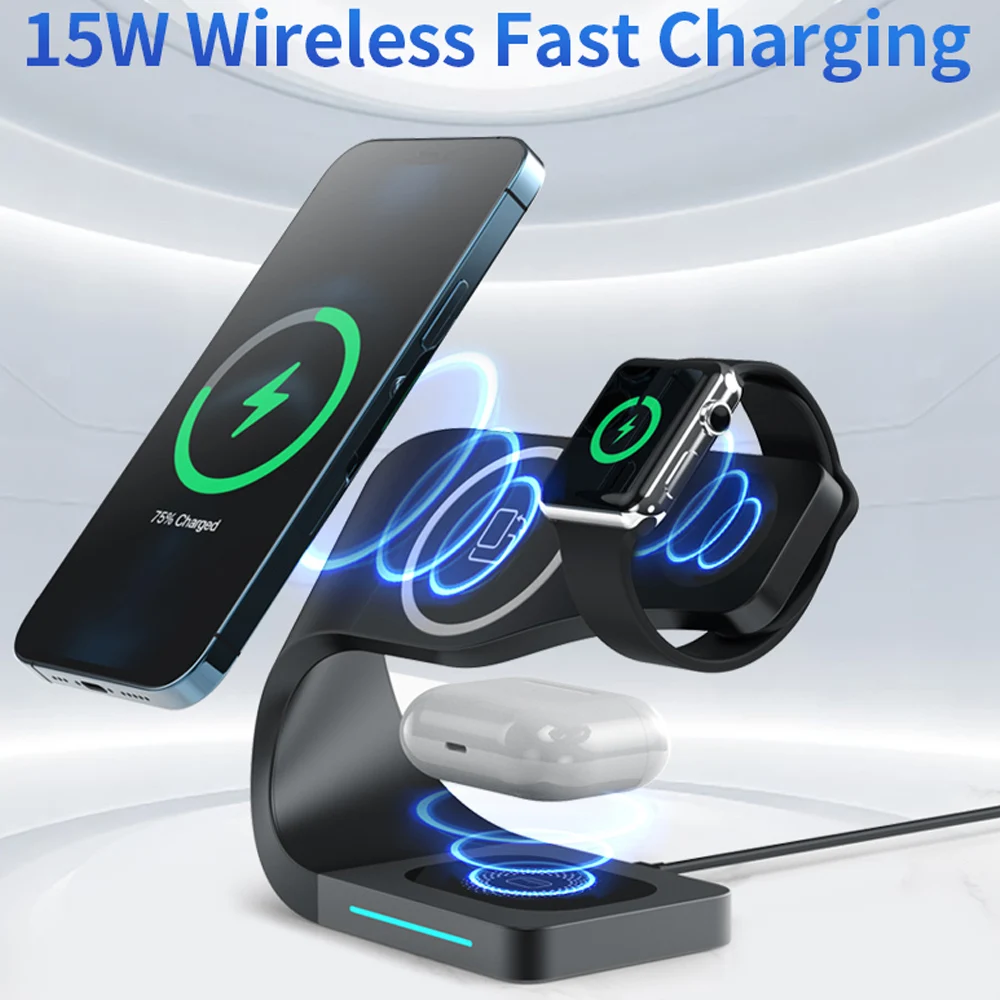 3 in 1 wireless charger stand for iphone 12 pro max qi fast charging induction chargers for apple watch airpods magnetic holder free global shipping
