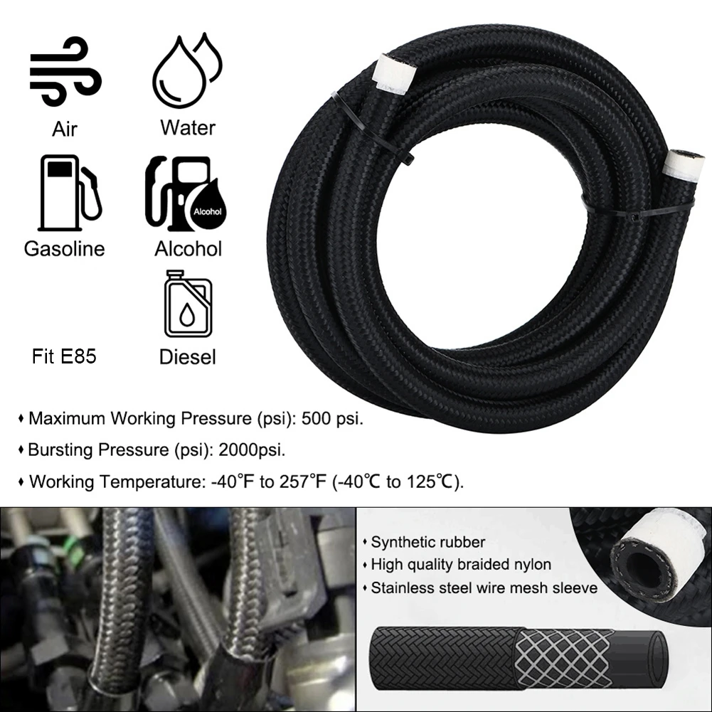 

20FT 6AN Fuel Line Hose AN6 3/8" Nylon Stainless Steel Braided Universal CPE Tube Oil Fuel Gas Hose 10 Pcs Fitting Connectors