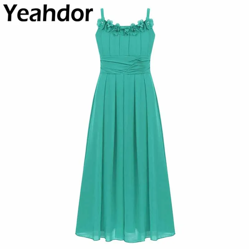 Летнее шифоновое платье подружки невесты для девочек принцессы на бретельках с