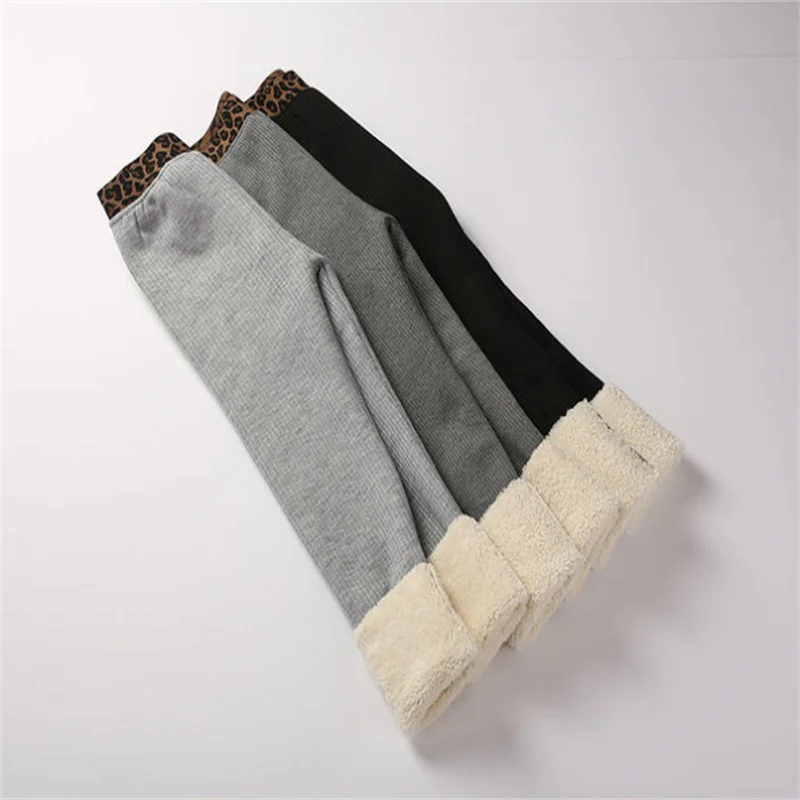 Mallas de terciopelo de oveja para ni&ntilde;a, pantalones c&aacute;lidos con estampado de leopardo coreano-5