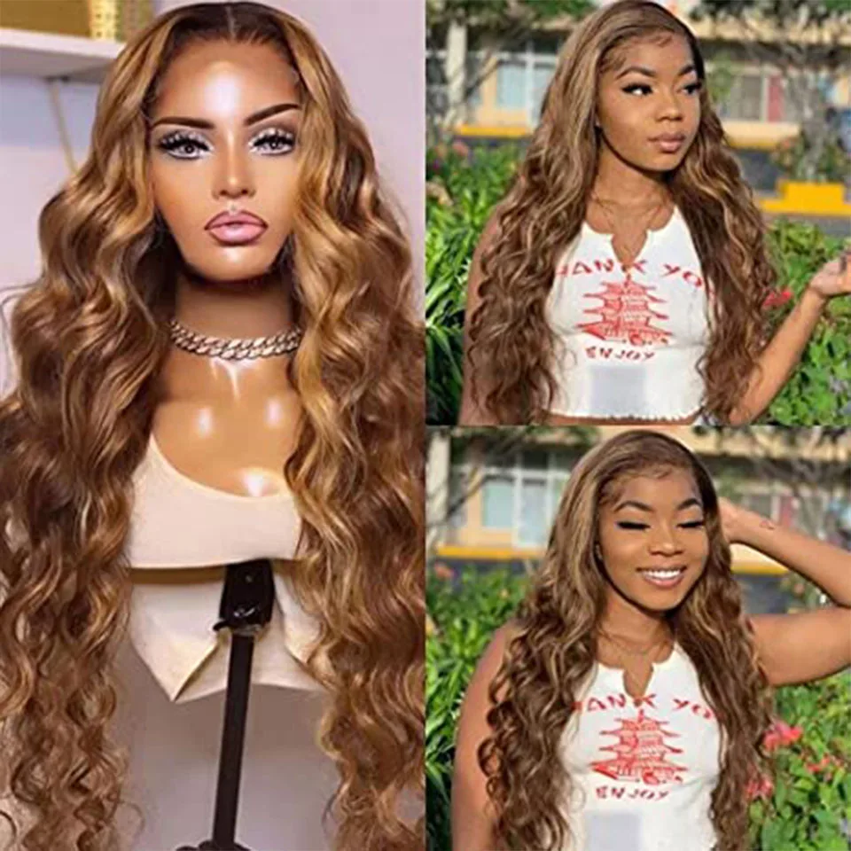 

Highlight Blonde Chestnut Brown Transparent 13X6 Lace Front Human Hair Wigs With Baby Hair Remy 360 Lace Frontal Wig T Part