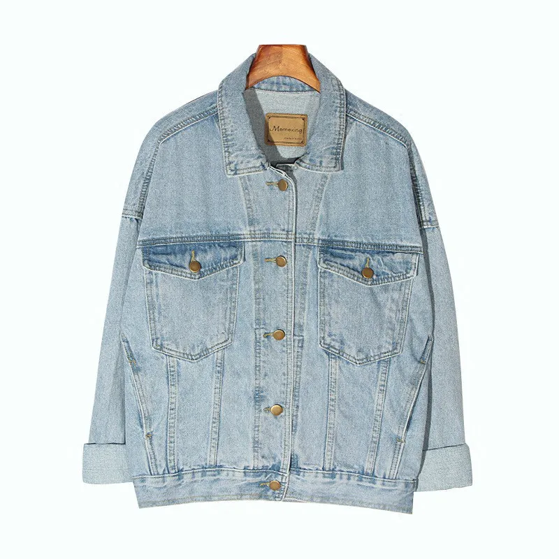 

2020 New Vintage Women Jacket Autumn Winter Oversize Denim Jackets Washed Blue Jeans Coat Turn-down Collar Outwear Bomber Jacket