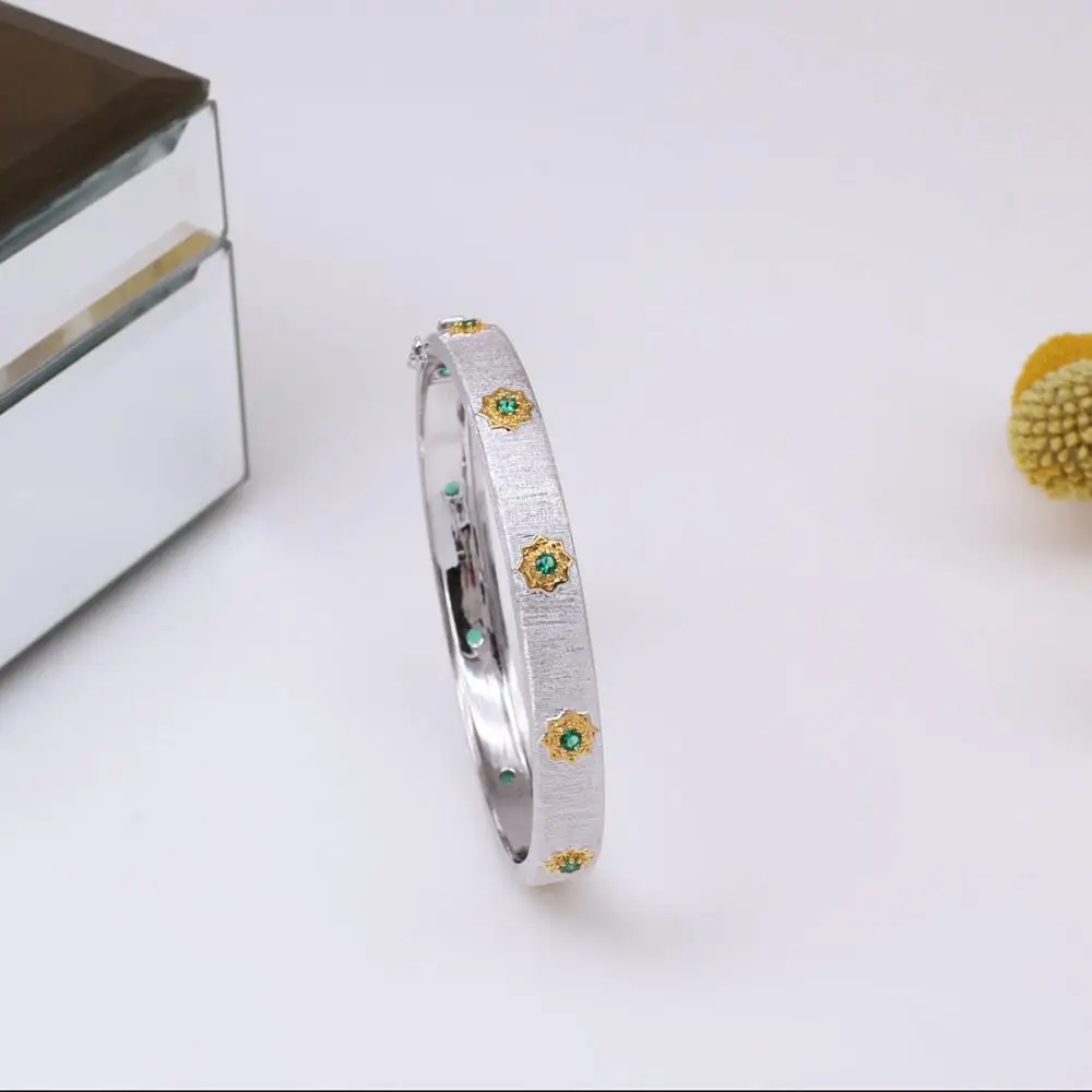 8mm silver green CZ CMajor ювелирные изделия из стерлингового серебра золотого цвета Модные Цветочные браслеты 5 мм ширина два тона браслет для женщин - Окраска металла: 8mm silver green CZ