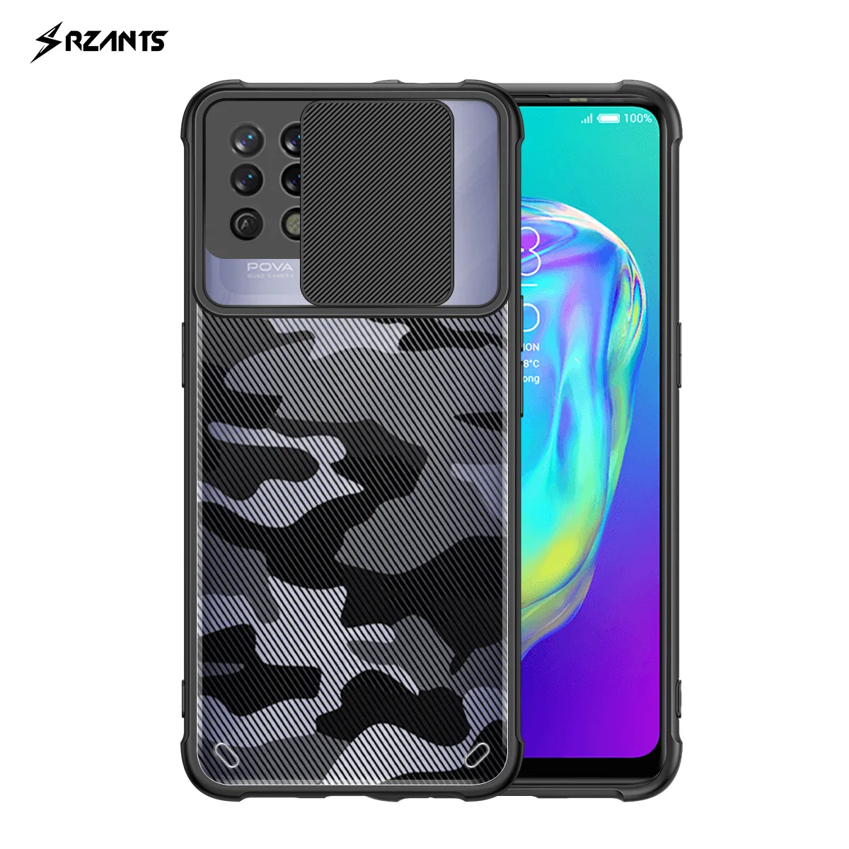 Rzants For Tecno Pova Case Hard [Camouflage Lens] Camera Protect Shockproof Slim Crystal Clear Cover