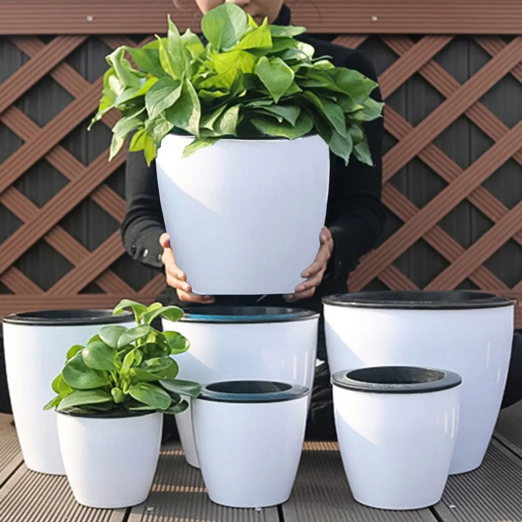 6 Size Lazy Flower Pot Outer And Inner Pot Imitation Porcelain Series Garden Plastic Self Watering Flowerpot With Cotton Rope best plants for hanging baskets