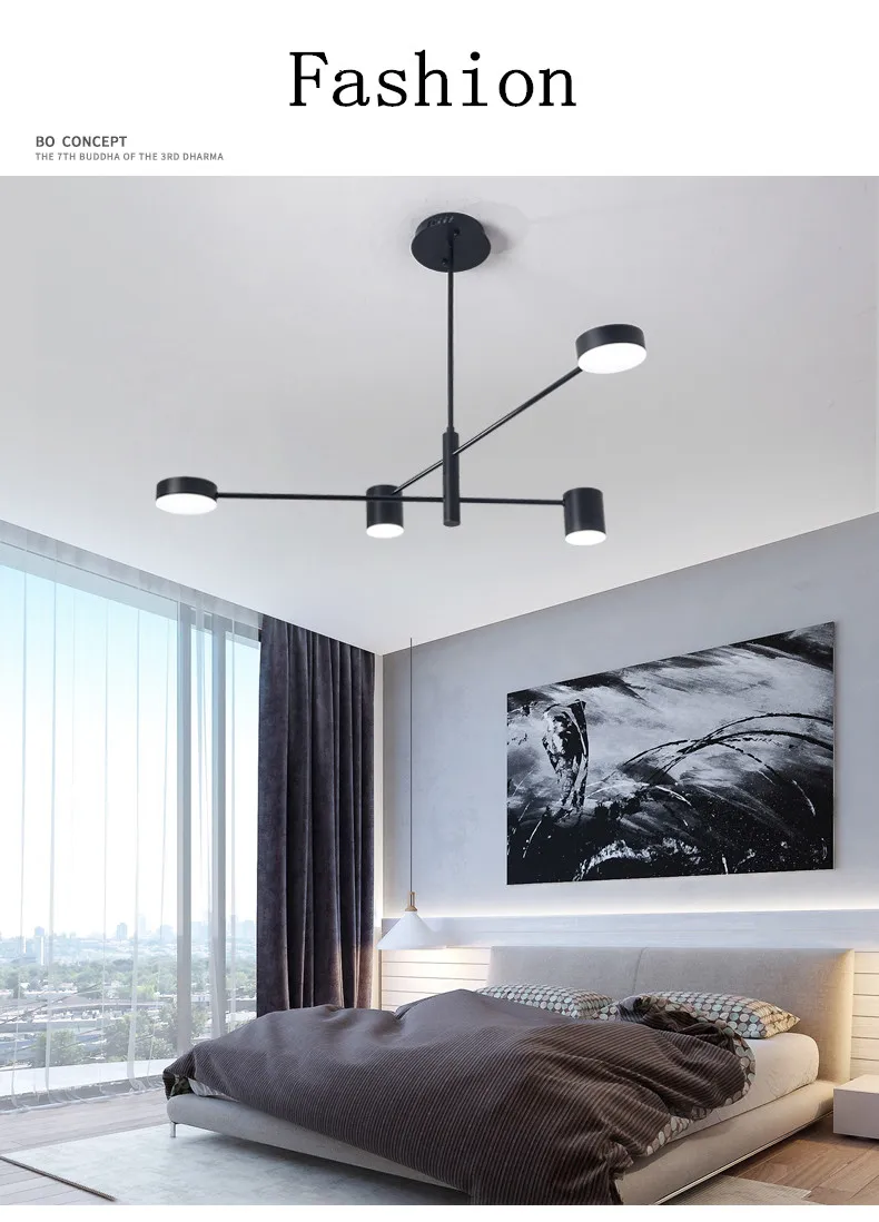 Nordic Led Ceiling Chandelier Light Lamp with Black Round Long for the Living Room Loft Bedroom Hall Dining Room Home Decor Lamp