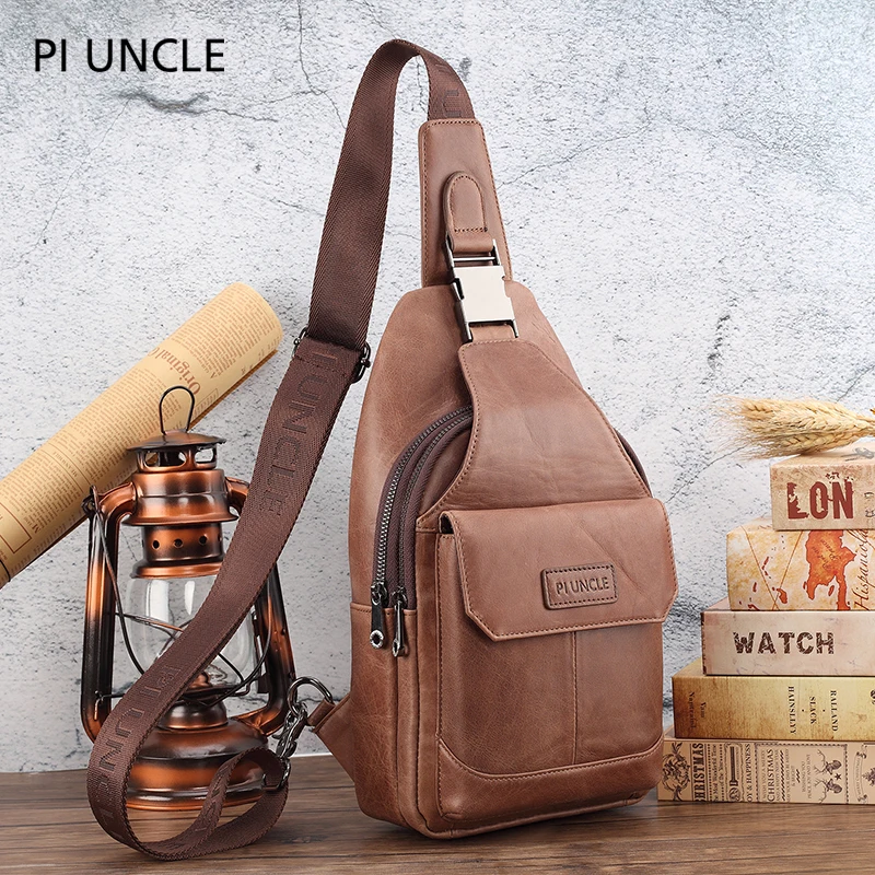 Мужские нагрудные сумки известного бренда из натуральной кожи мессенджеры на