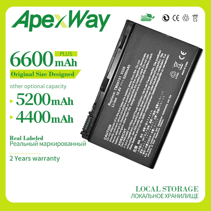 Аккумулятор Apexway для ноутбуков ACER TravelMate 5320 6 ячеек серия 5230 BT.00807.016 GRAPE32 GRAPE34 LC.BTP00.005