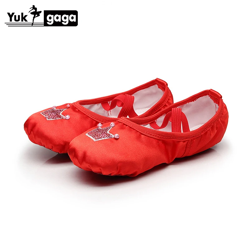 

Балетки детские атласные, мягкая подошва, блестки, вышивка, плоская подошва, танцевальные Тапочки для девочек