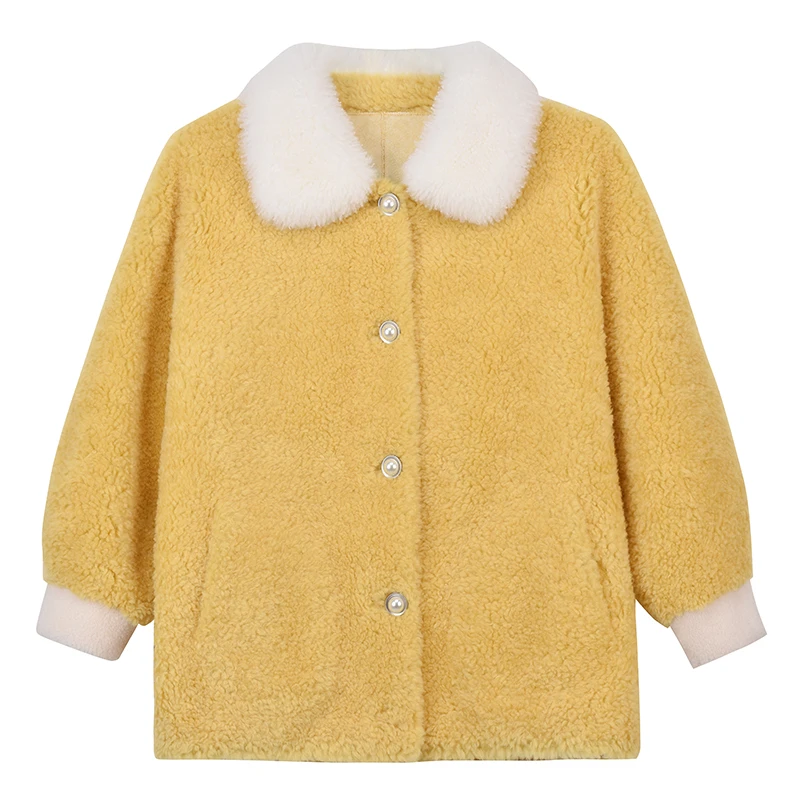 Милая Корейская Женская осенне-зимняя куртка из натурального овечьего меха