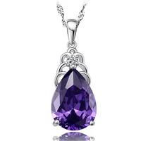 fashion necklace 925 silver jewelry water drop shape amethyst gemstone pendant accessories for women wedding promise party gift