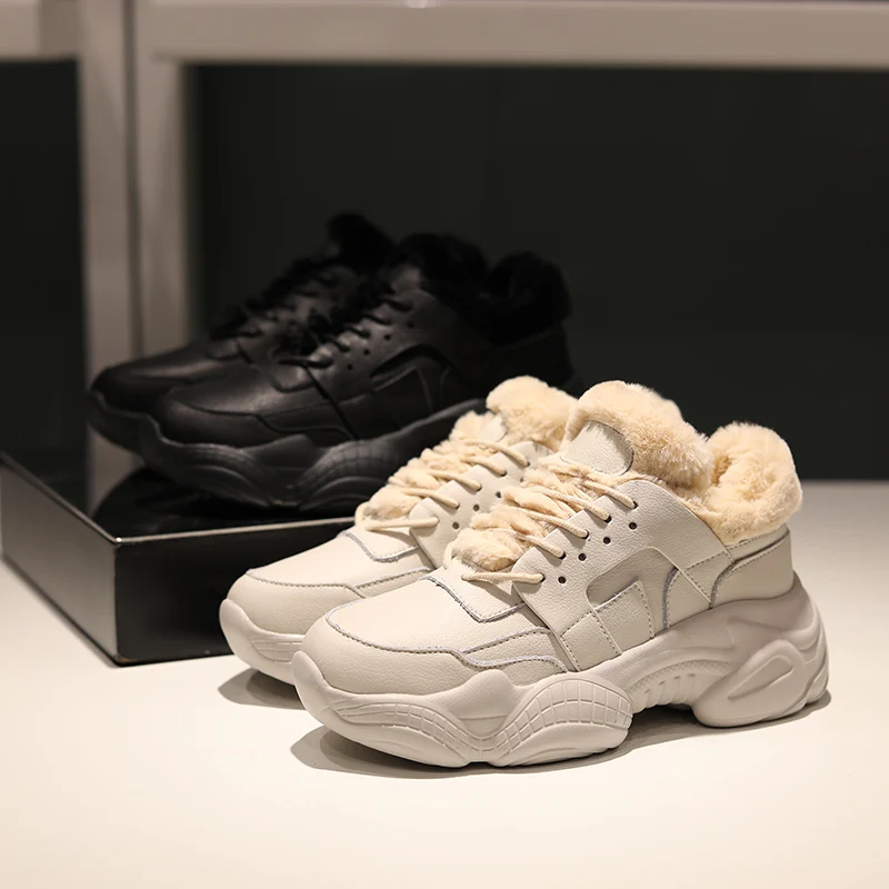 Кроссовки женские на платформе повседневная кожаная обувь модные массивные