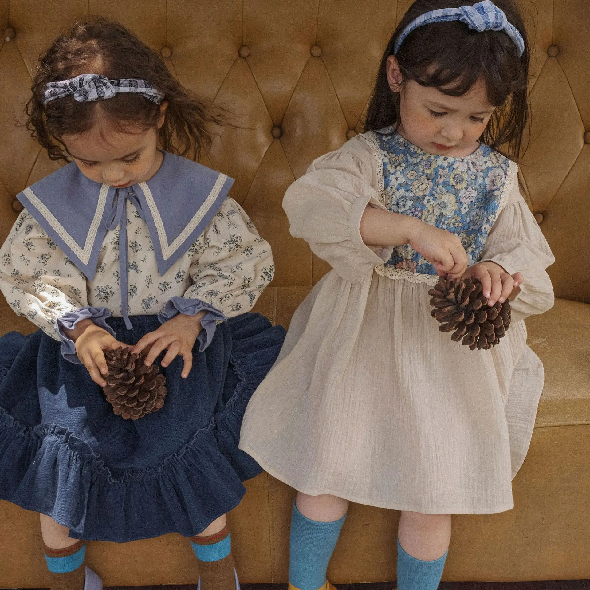 

2022 Kids Cotton Linen Long Sleeve Dress Girls Autumn Spring Retro Vintage One Piece Robe Baby Casual Dresses Children Clothes