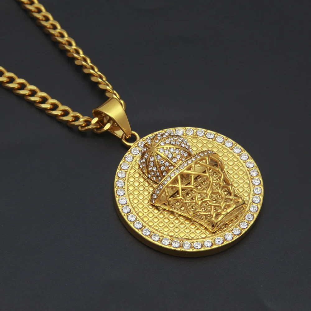 

2018 new Men Hiphop Round basketball pendant necklaces Stainless Steel fashion 70cm long cuban chain hip hop necklace jewelry