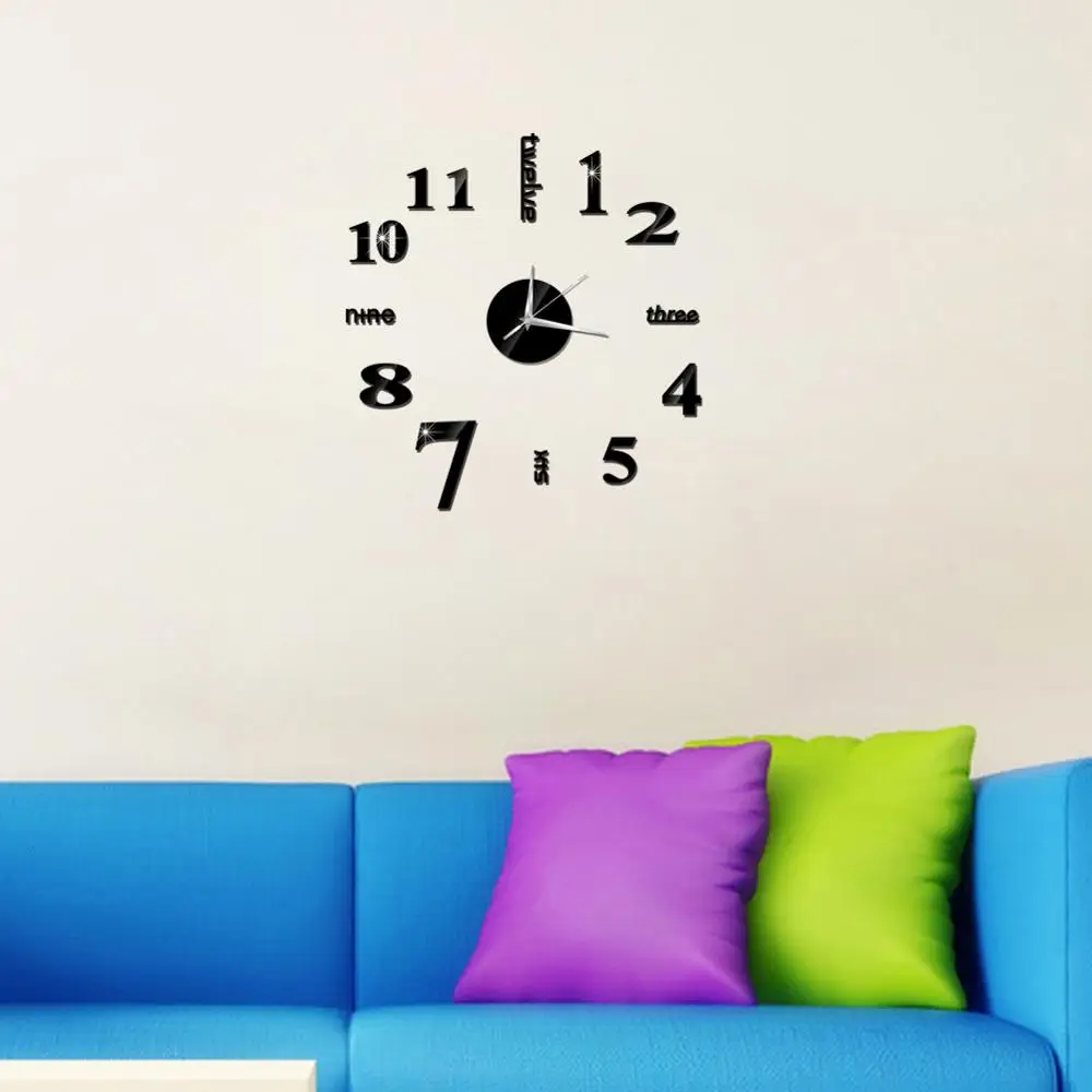 Современный дизайн Мини DIY большие настенные часы наклейка немой Цифровой 3D