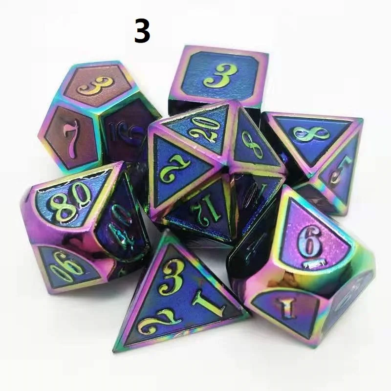 3 Новейший высококлассный 7 шт./компл. игральные кости DND набор dados rpg игральные кости настольная игра d20 dobbelstenen dados rol металлические многогранные игральные кости - Цвет: 3