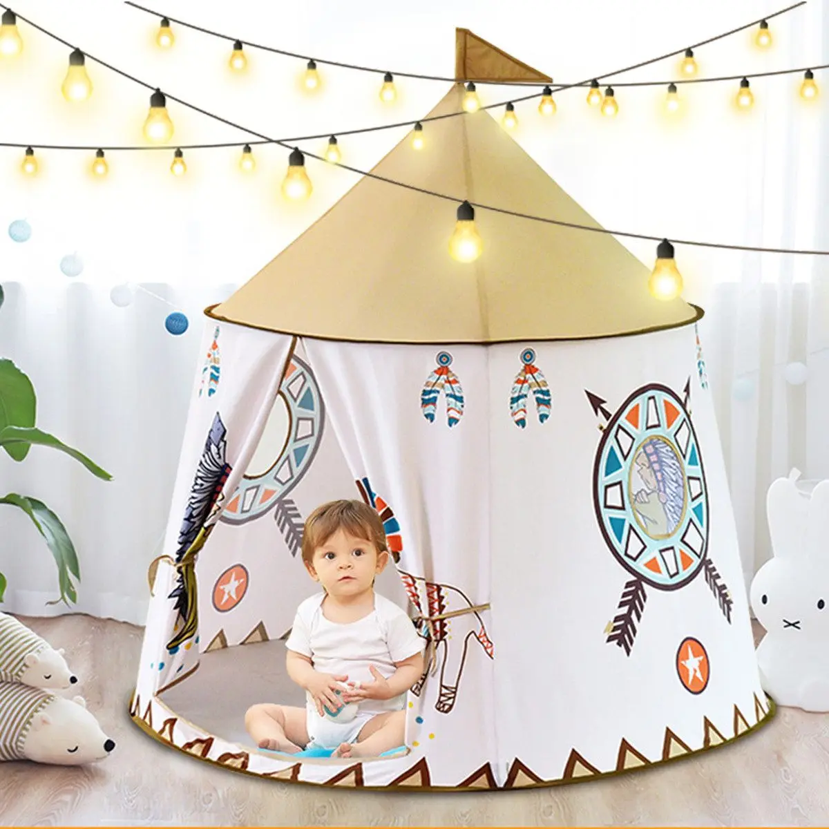 

Outdoor Kid Tent House Portable Princess Castle 116x123cm Present Hang Flag Children Teepee Play Tent Birthday Christmas Gift