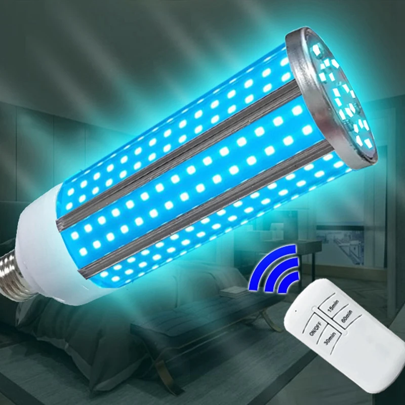 

60W UV Ozone Germicidal Light UVC Corn Lamp Bulb E27 LED Disinfection Light 110V Remote Control Lamp