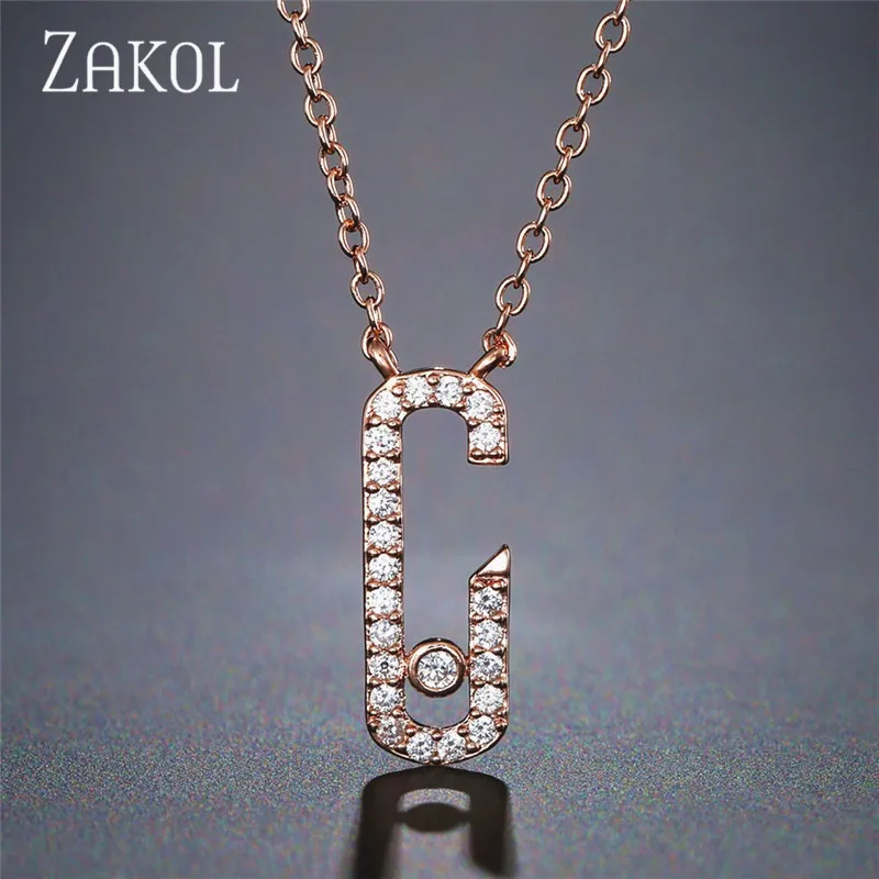 Rose Gold Color ZAKOL Новое поступление прозрачный белый круглый циркониевый камень кулон и ожерелья для женщин модные вечерние ювелирные изделия в подарок FSNP2048 - Окраска металла: Rose Gold Color