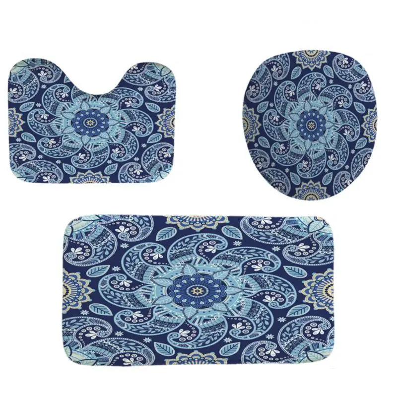 

4PCS/Set Bohemia Shower Curtain Bath Curtain Waterproof Polyester Shower Curtain Non-Slip Bathroom Rugs Bath Mat Set Toilet