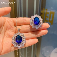 vintage wedding party jewelry sets charms 1216mm tanzanite sapphire lab diamond pendant necklace ring for girlfriend statement