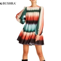 bushra 2022 autumn casual dress women color matching lantern sleeve ruffles fashion design holiday party dresses