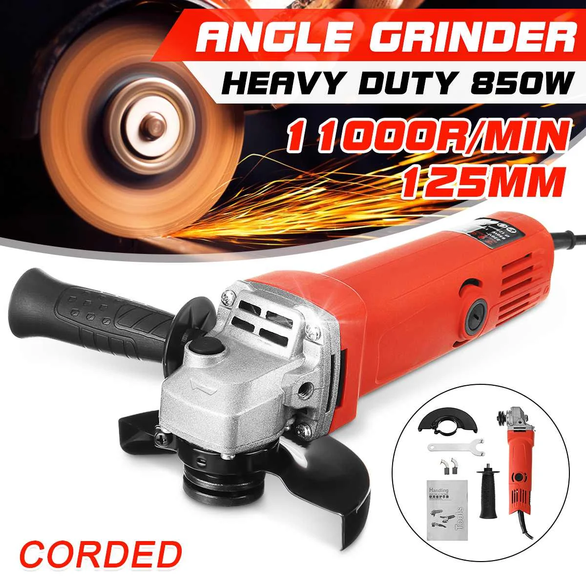 

850W 125mm Corded Electric Impact Angle Grinder Grinding Machine DIY Woodworking Power Tool Cutting Machine Polisher Heavy Duty