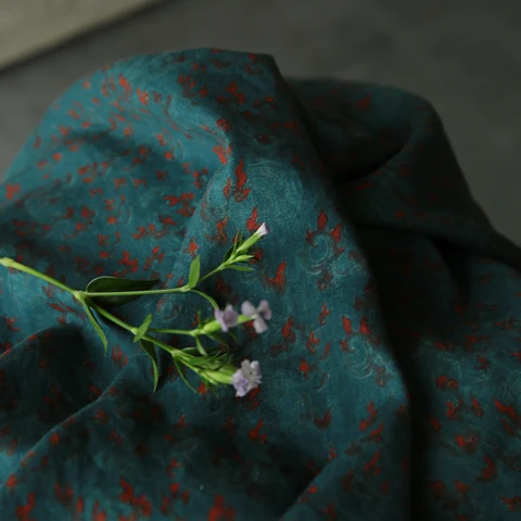 Высококачественная ткань из чистого льна с песочным эффектом, красная ткань с цифровым принтом, осенне-зимнее платье-рубашка, платье, ткань