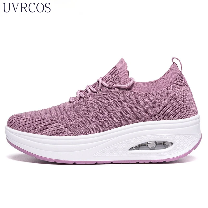 

Кроссовки-носки женские на танкетке, дышащие, сетчатые, вязаные, на платформе, повседневная обувь