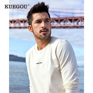 KUEGOU 2022 Весна 100% хлопок простая белая футболка с принтом Мужская футболка брендовая футболка с длинным рукавом футболка размера плюс одежда 7761