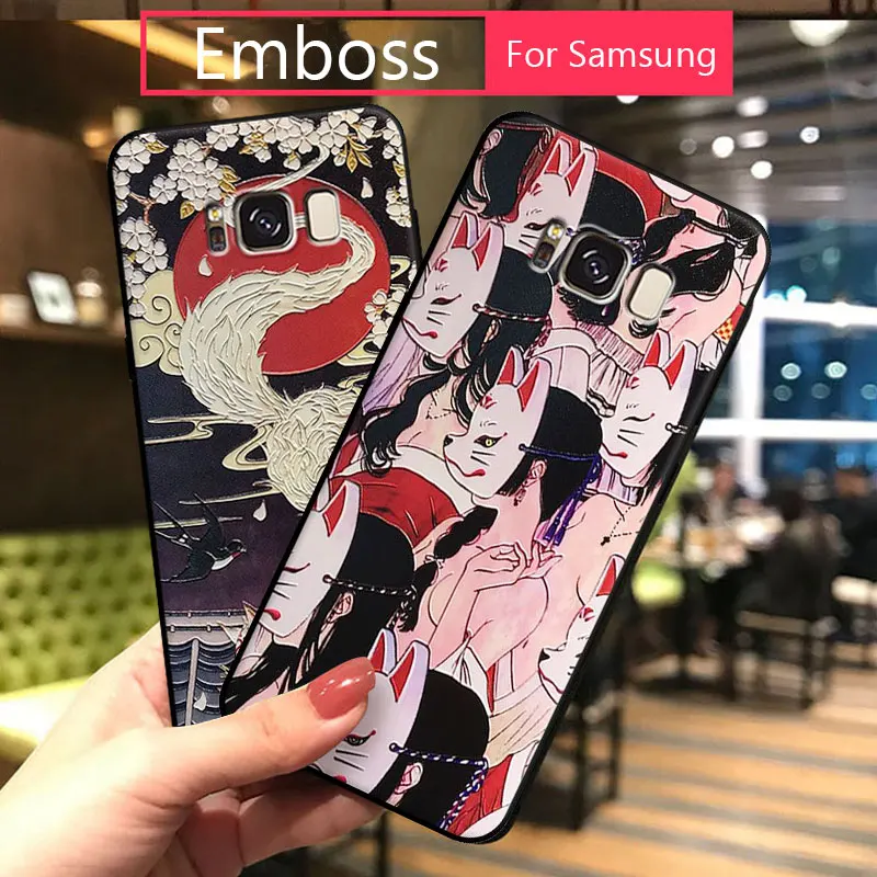 Чехол для samsung S10, силиконовый чехол с тиснением для samsung Galaxy note 9, 8, S8, S9, S10 plus, s10E, японский чехол для телефона с 3D рисунком