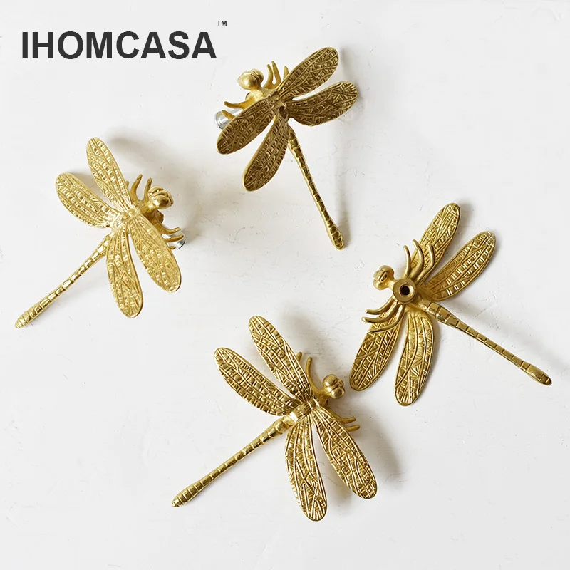 IHOMCASA латунные дверные ручки в форме стрекозы/бабочки для мебели шкафа ящика