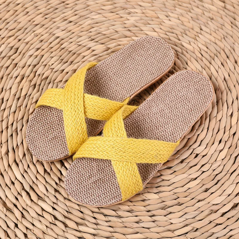 

comemore 2021 New Casual Flax Slides Belt Linen Slippers Ladies Flip Flops Sandals Women Men Summer Home Slippers Indoor Shoes