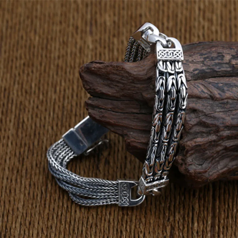 S925 Стерлинговое серебро цветные браслеты для мужчин и женщин ретро Твердые