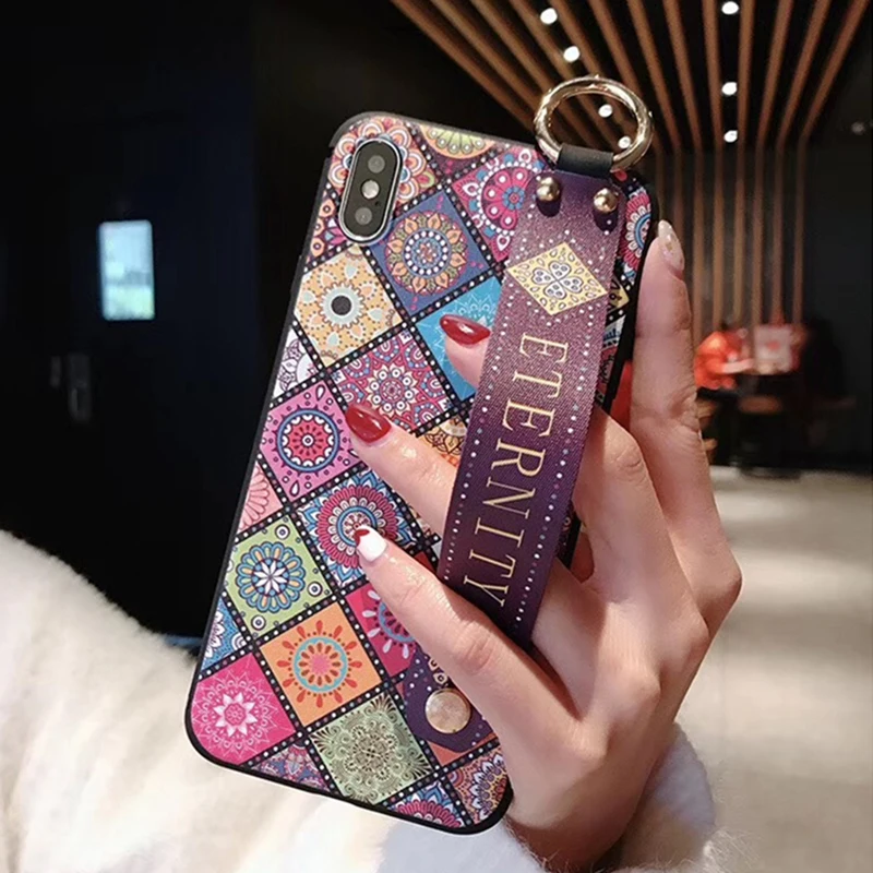LOVECOM ретро цветочный ремешок чехол для телефона для huawei P20 Lite P30 Lite mate 20 мягкий цветочный корпус держатель телефона задняя крышка - Цвет: b