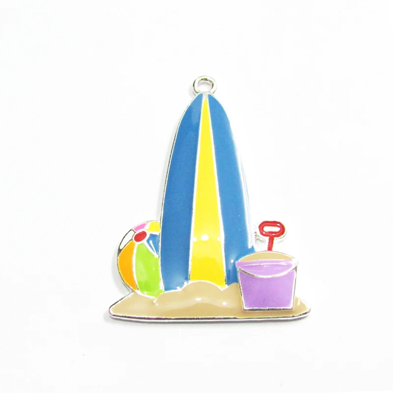 

Newest Wholesale 48mm*38mm 10pcs/bag Beach/Surf board Summer Pendant For Summery Chunky Kids Necklace