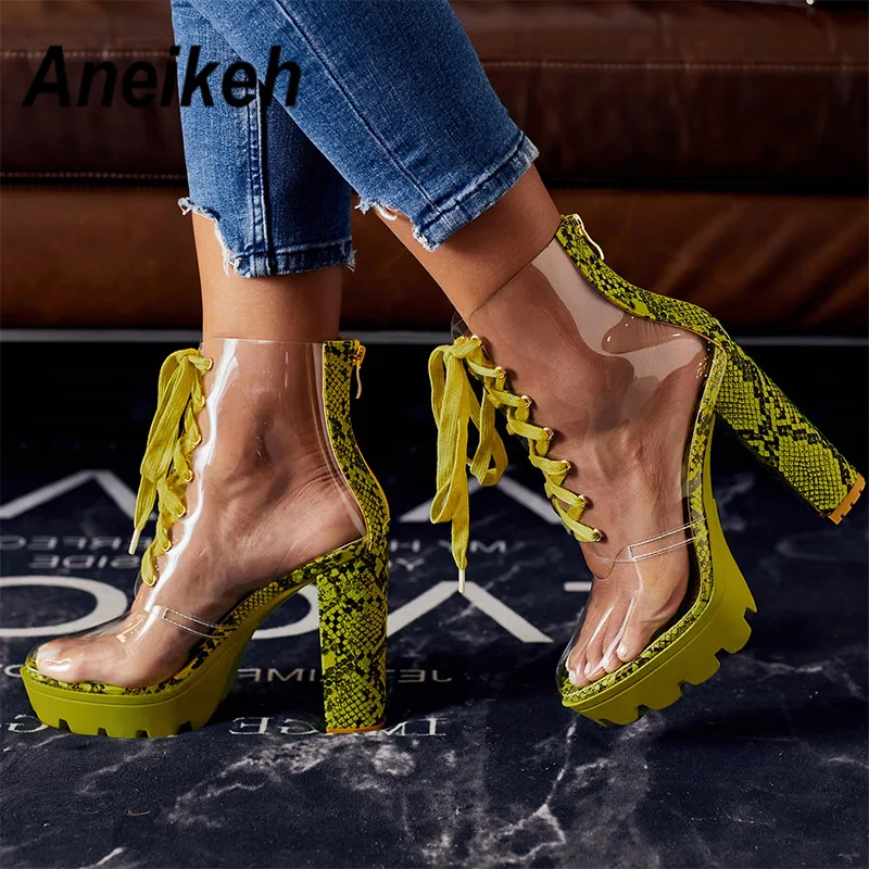 Aneikeh новые сексуальные флуоресцентные зеленые босоножки на высоком каблуке