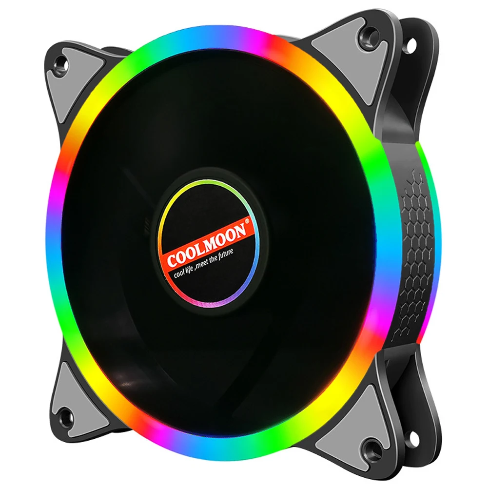 

COOLMOON 12cm Cooling Fan DC 12V Large 4 Pin Mute Rainbow Lighting Heatsink Radiator for Desktop Chassis PC Case
