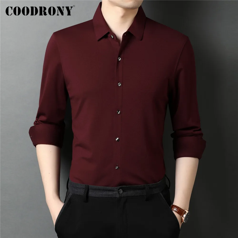 

COODRONY Brand Spring Autumn High Quality Modal Silk Smooth Fabric Social Business Casual Long Sleeve Shirt Men Clothing C6123
