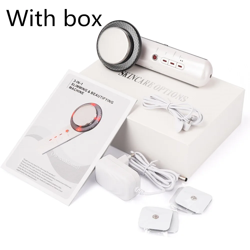 With packing box 3 In 1 Intelligent Ultrasonic Cavitation EMS Body Slimming Massager Beauty Fat Removal Therapy Weight Loss Device Anti Cellulite - Цвет: With packing box